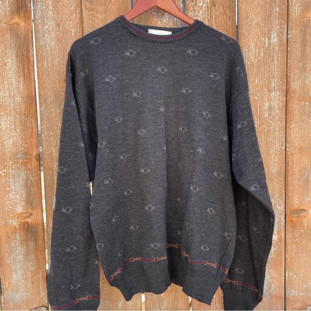 TRICOTS ST RAPHAEL Men’s Vintage Crew Neck Navy Pattern Wool Sweater Size XL